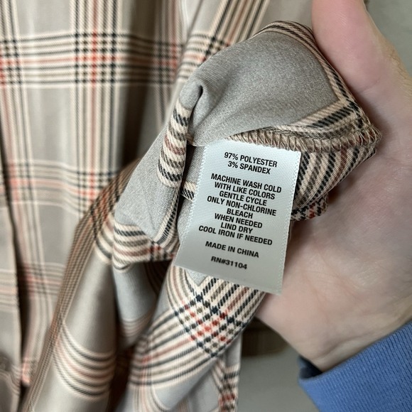 The Limited Polyester Long Sleeve Button Up Women's Plaid Tan Blouse Size L - Picture 4 of 10